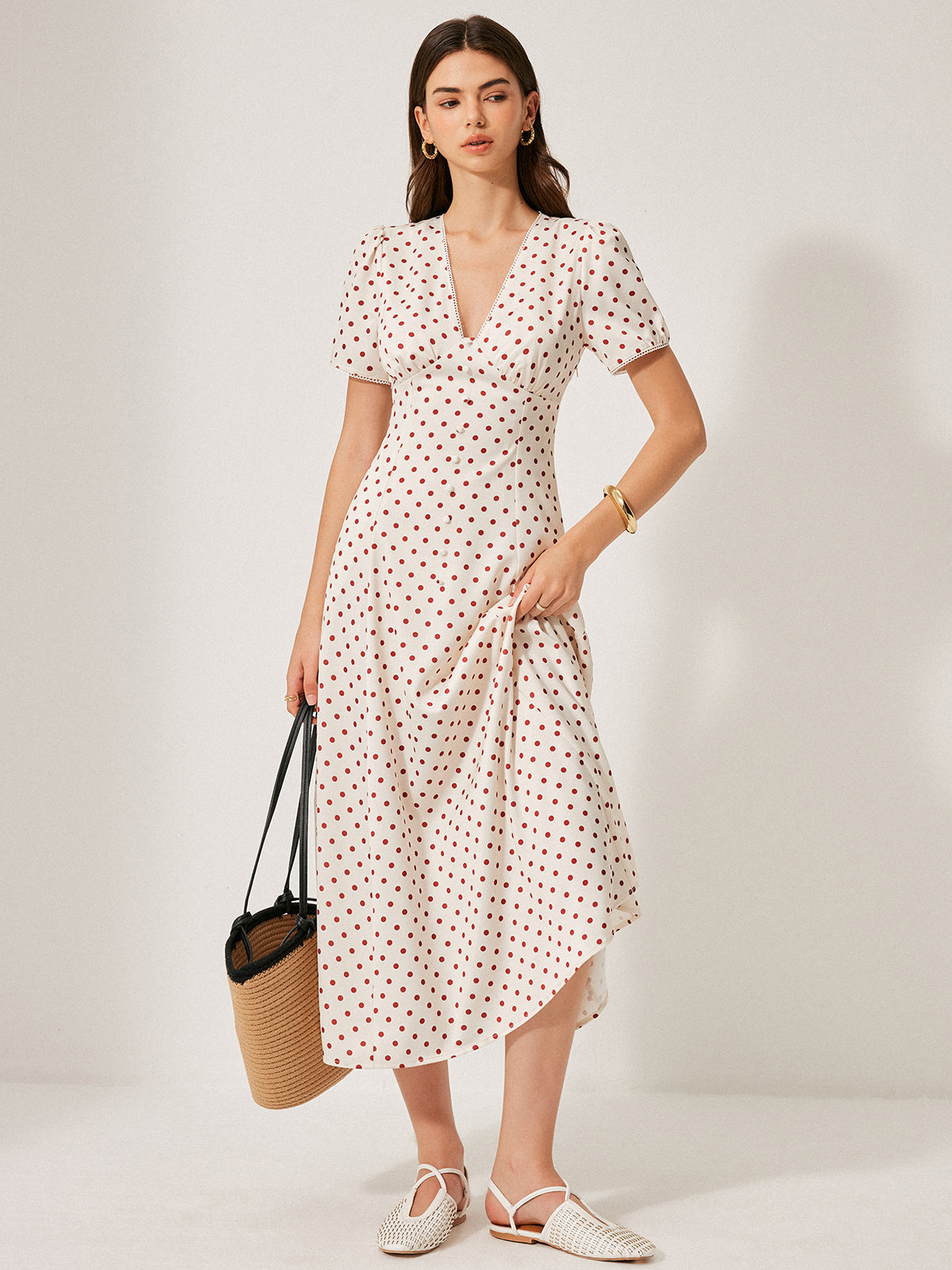Luminous Polka Dot Puff Sleeve Dress