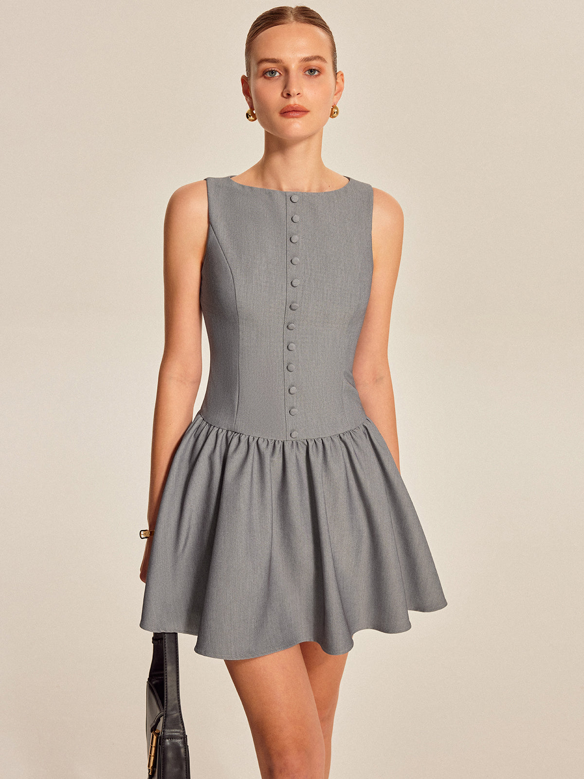 Radibloom Button Front Pleated Sleeveless Dress