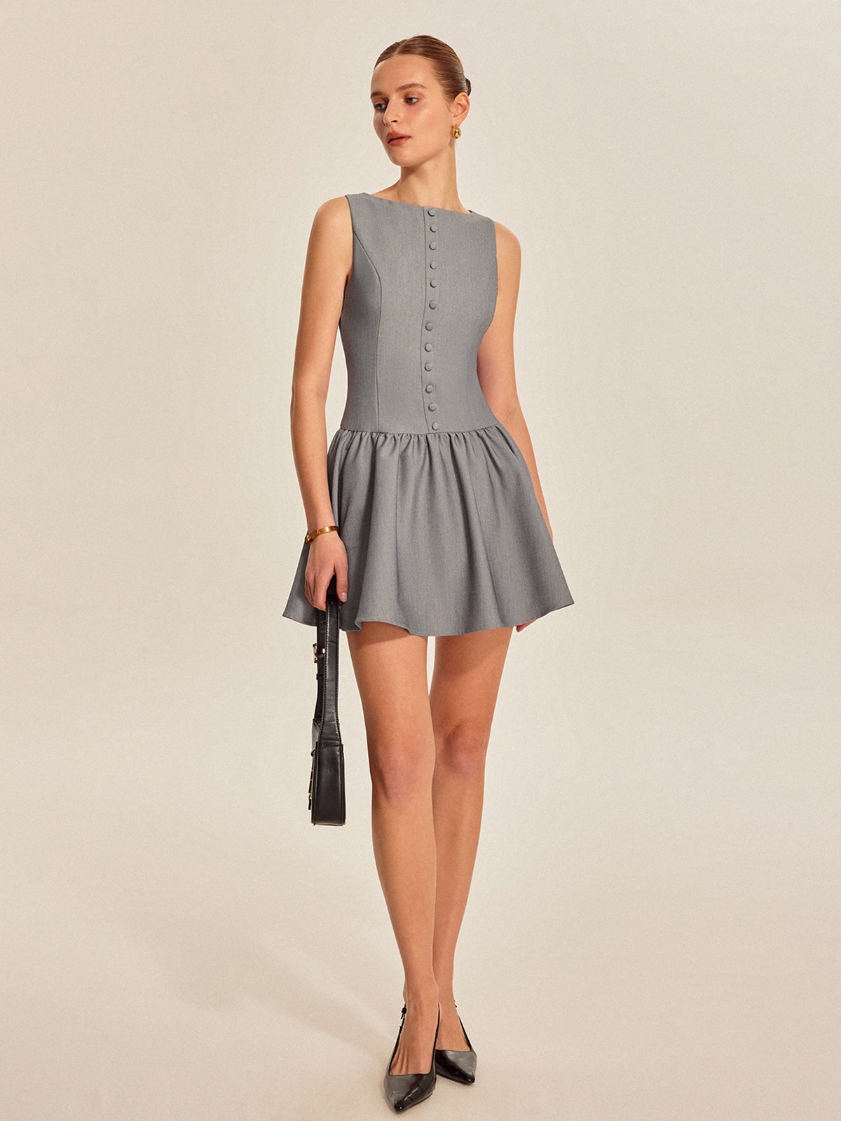 Radibloom Button Front Pleated Sleeveless Dress