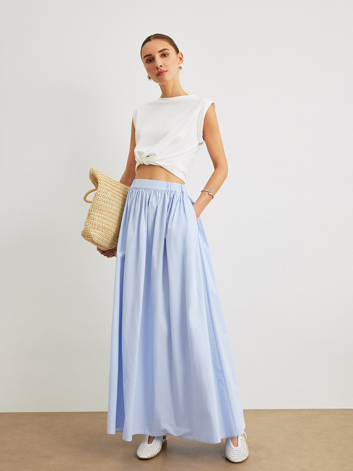 Serane Cotton A-Line Skirt With Pockets
