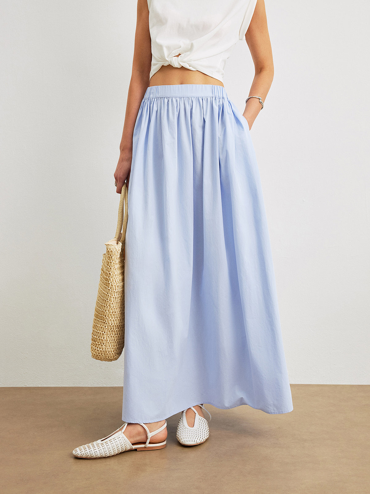 Serane Cotton A-Line Skirt With Pockets
