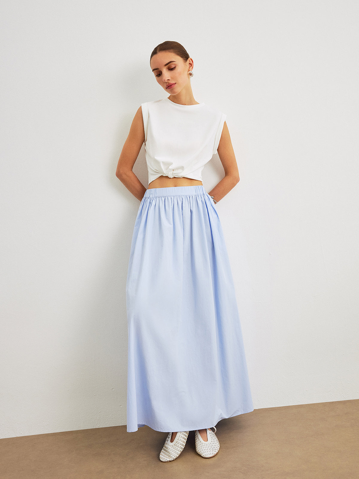 Serane Cotton A-Line Skirt With Pockets