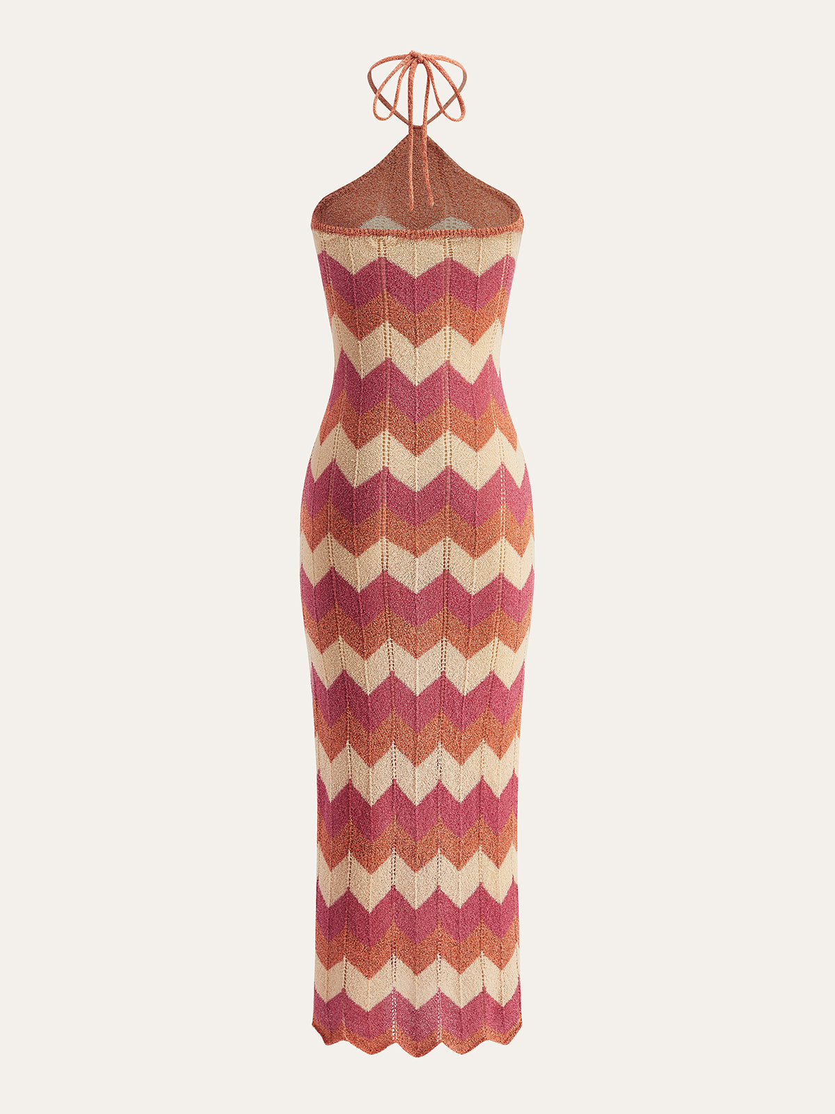 Luxarin Color Block Halter Knotted Split Sweater Dress