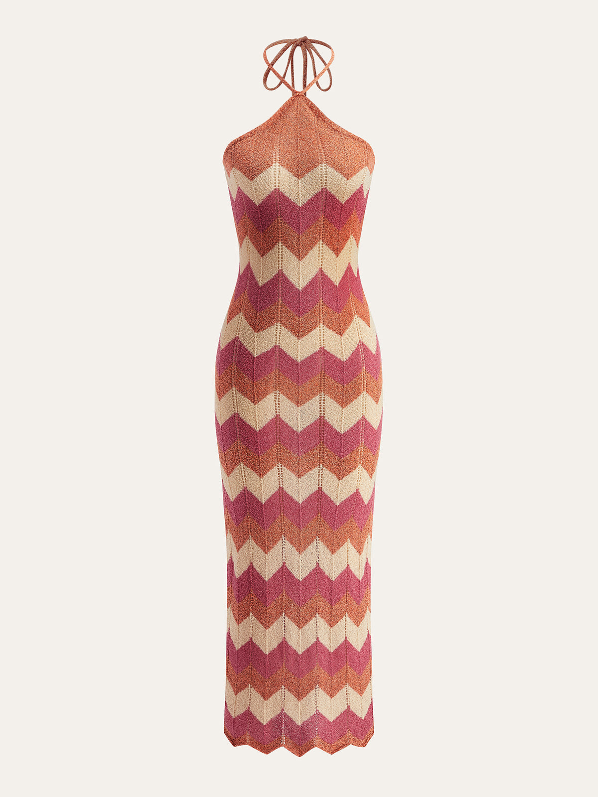 Luxarin Color Block Halter Knotted Split Sweater Dress