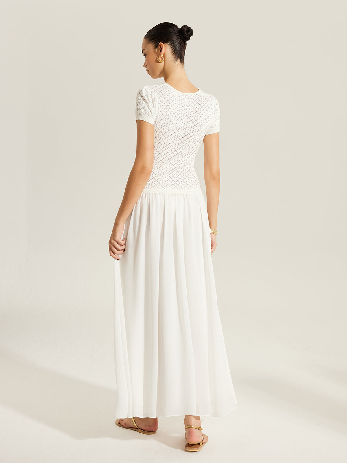 Valvys Sheer-Panel Button-Front Knit Dress