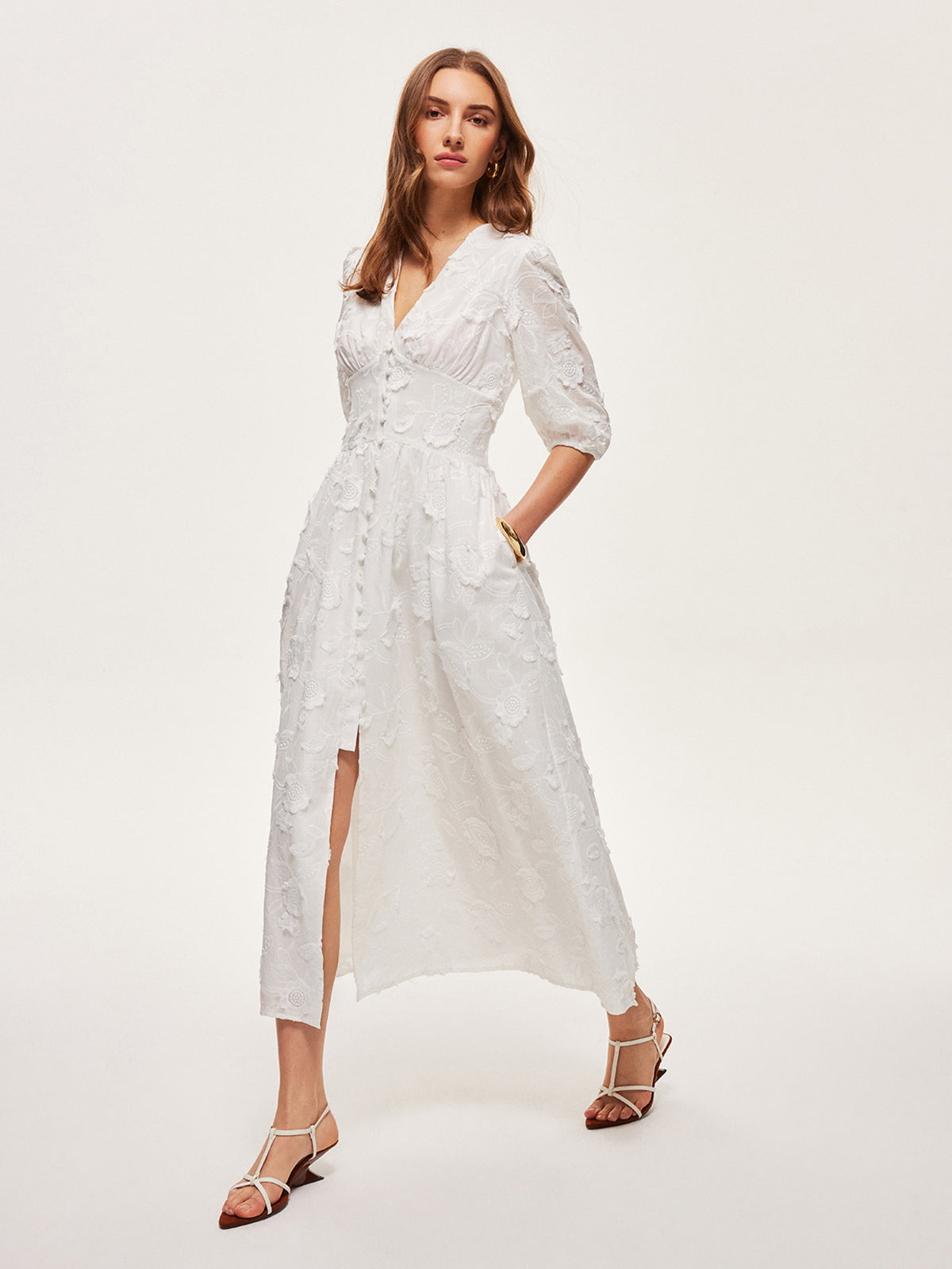 Stardust Cotton Embroidered Button-Front Dress