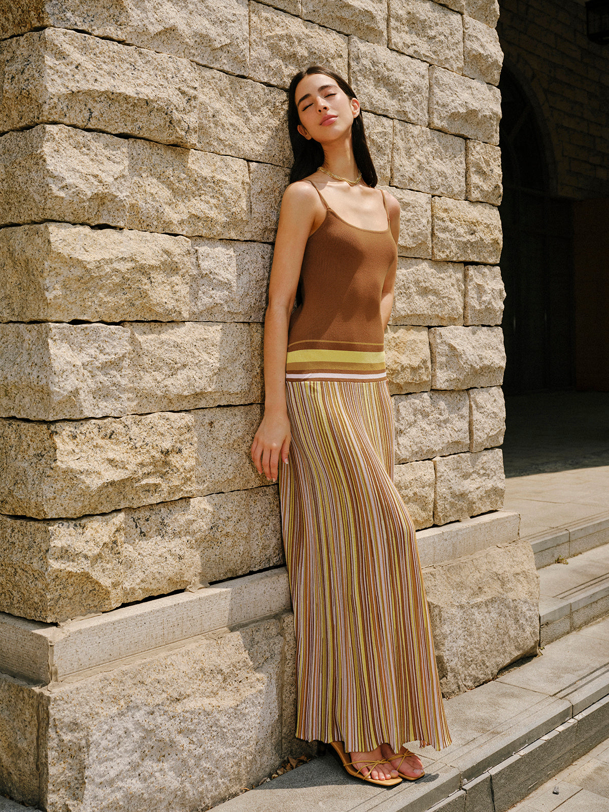 Serapdust Striped Knit Cami Dress
