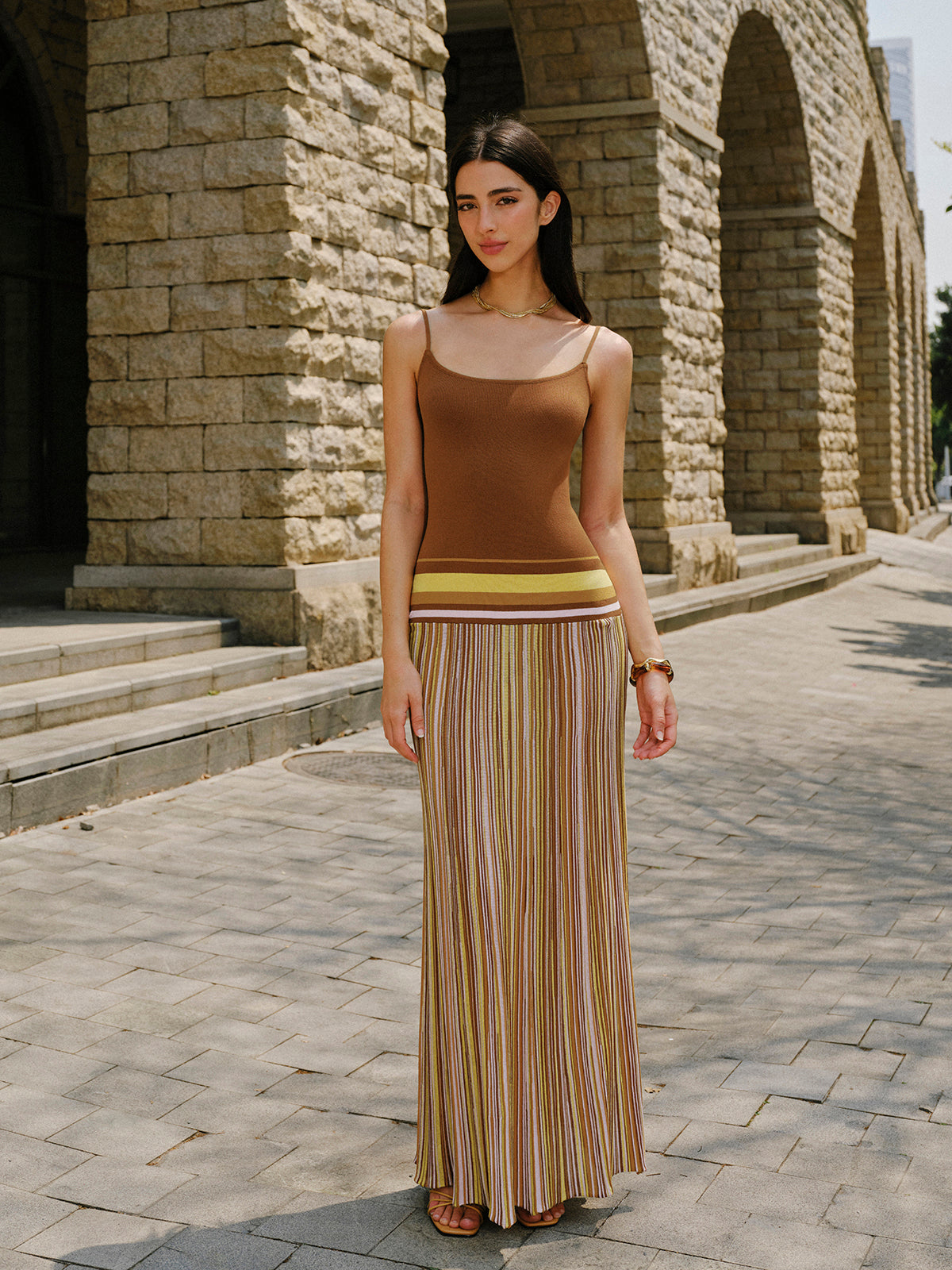 Serapdust Striped Knit Cami Dress