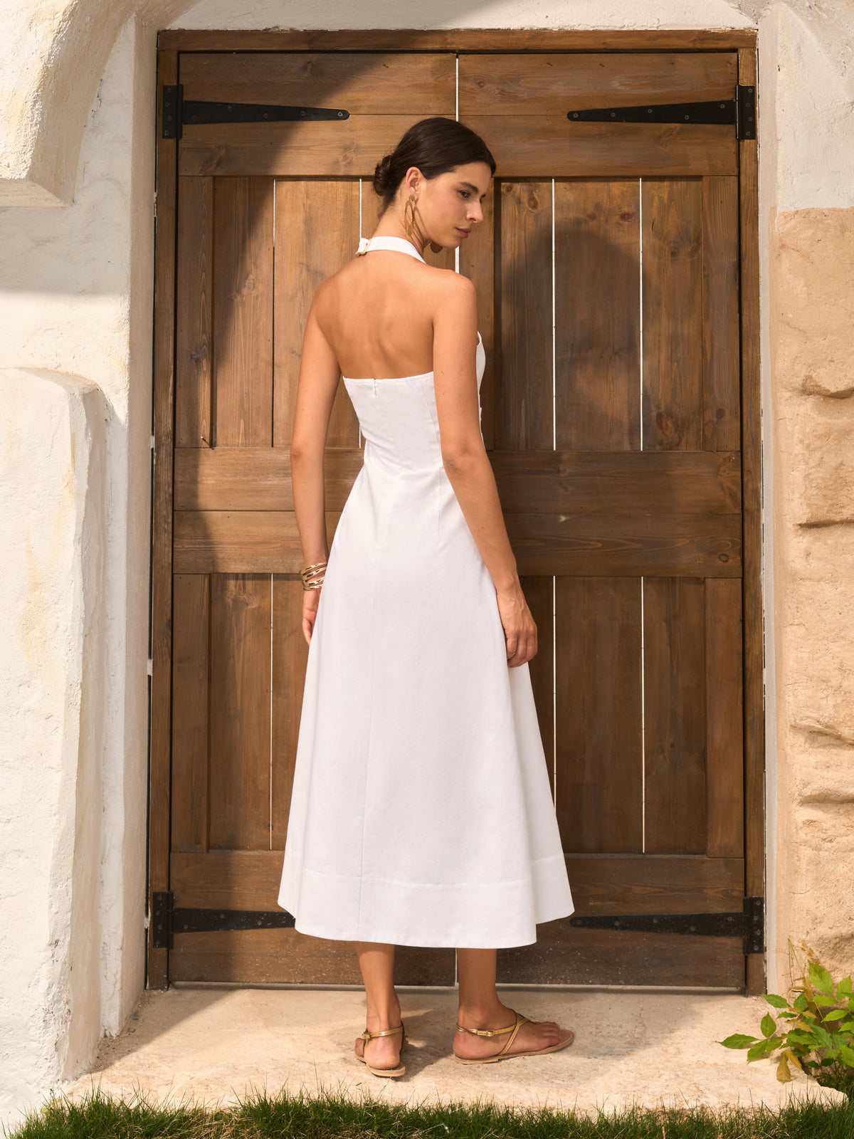 Nira Neckholder-Kleid aus Baumwolle und Leinen mit Ausschnitten