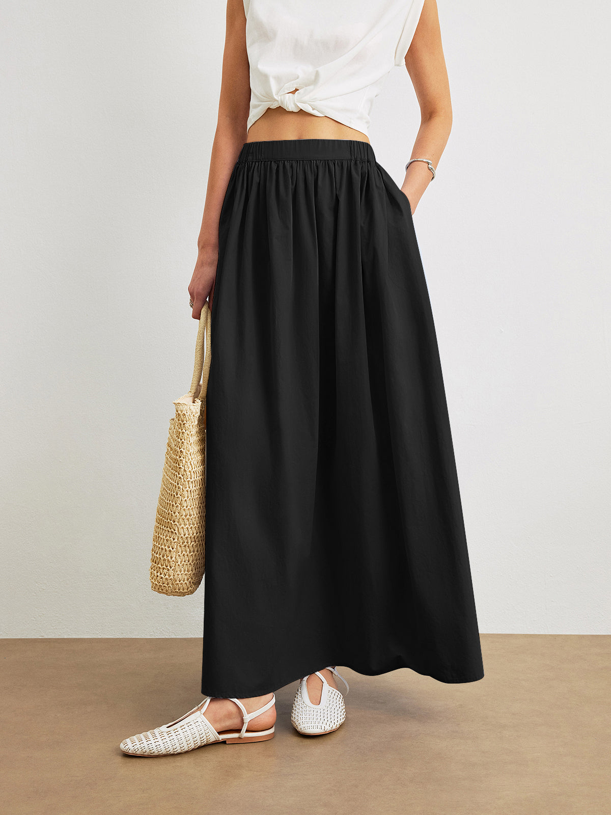 Serane Cotton A-Line Skirt With Pockets