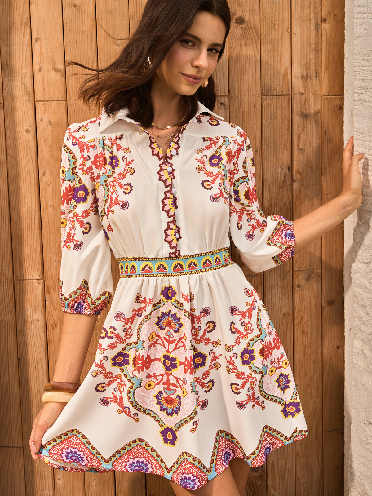 Theliel Boho Blommig Klänning med Krage