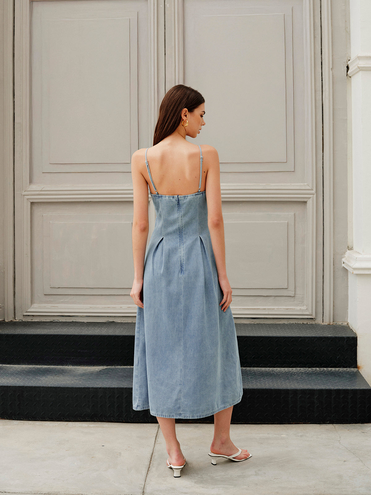 Celeste Minimalistisk Dragkedja Denimklänning