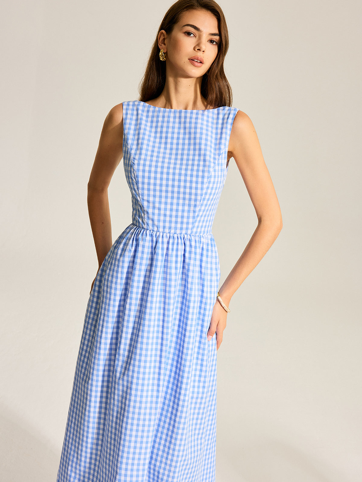 Serapwind – Ärmelloses Kleid mit Gingham-Muster und Schleife auf der Rückseite