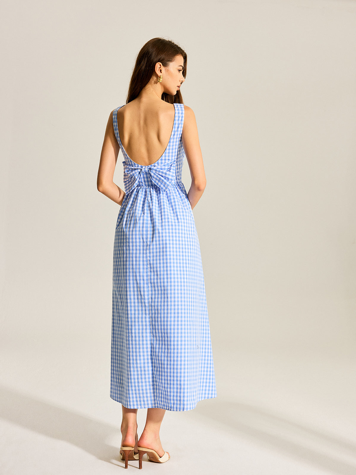 Serapwind – Ärmelloses Kleid mit Gingham-Muster und Schleife auf der Rückseite