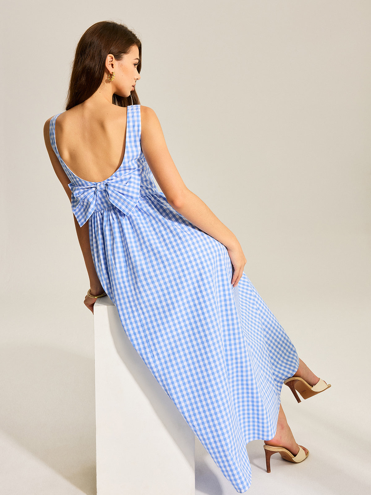 Serapwind – Ärmelloses Kleid mit Gingham-Muster und Schleife auf der Rückseite