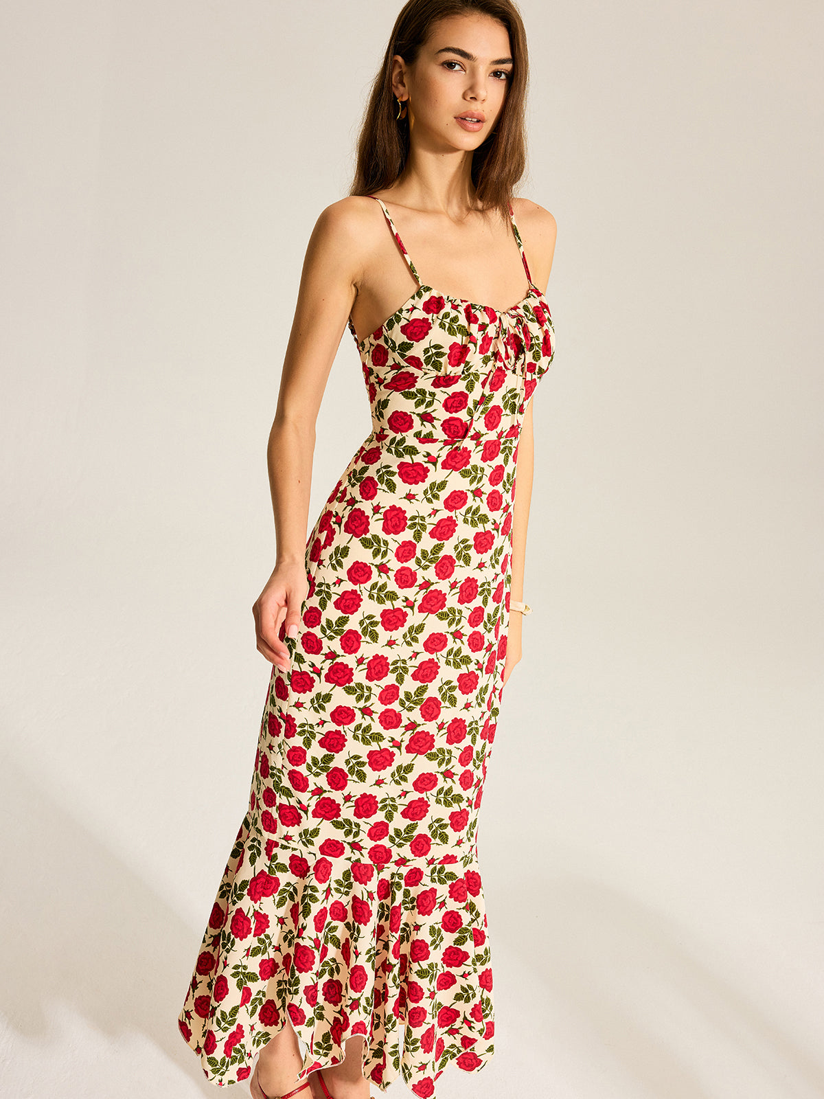 Saviel Floral Print Ruffle Hem Maxi Dress