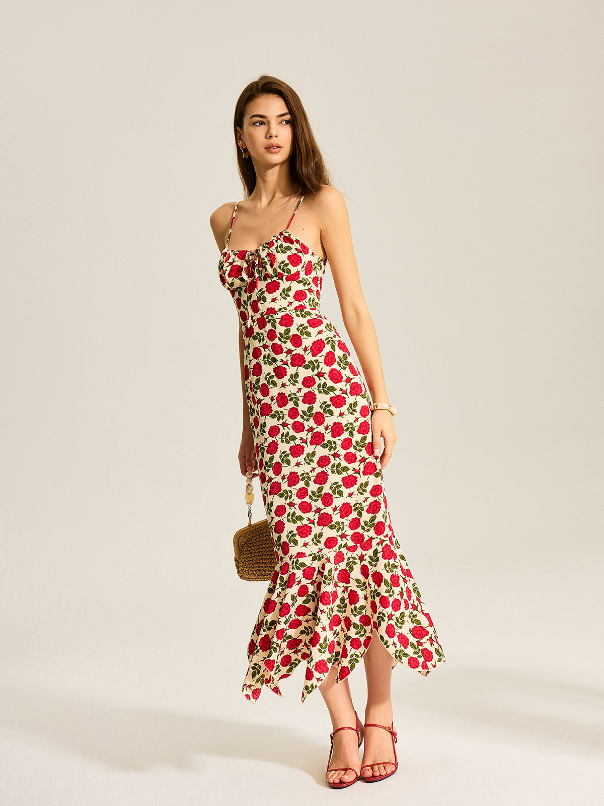 Saviel Floral Print Ruffle Hem Maxi Dress