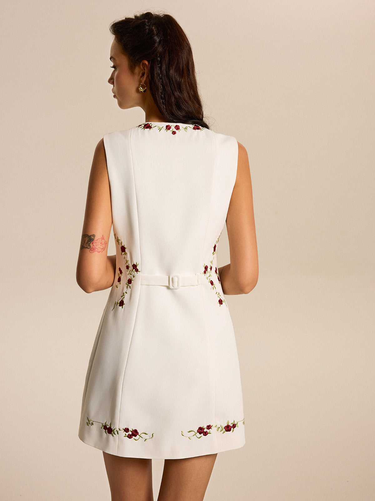 Valian Broderad Blommig Miniklänning
