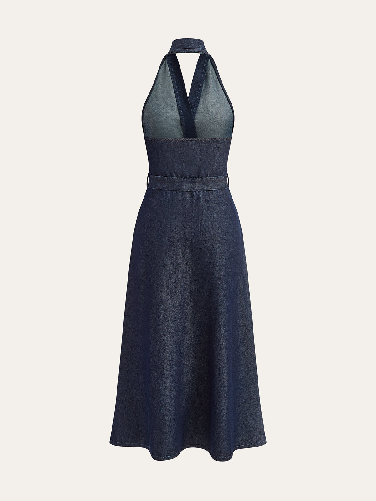 Aldris Denim Midiklänning med skärp och halterneck