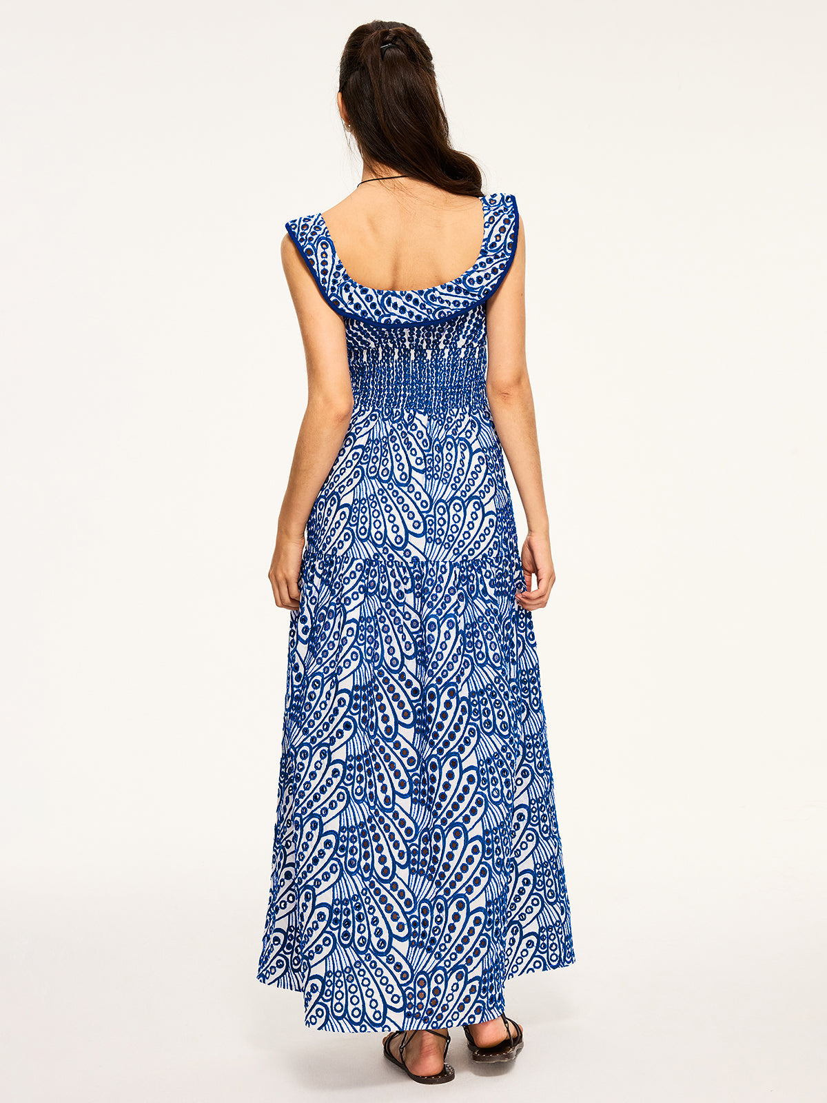 Halbtransparentes Maxikleid mit Stickereien und Rüschenbesatz „Starfire“