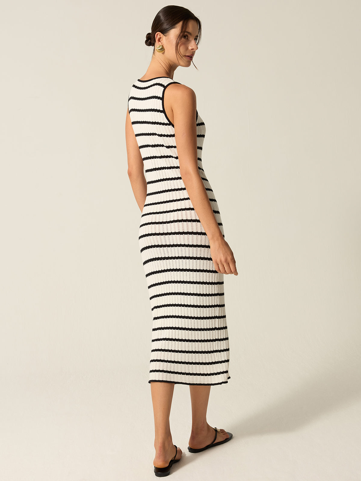 ZŽline Striped Knit Midi Dress with Front Buttons and Slit Detail