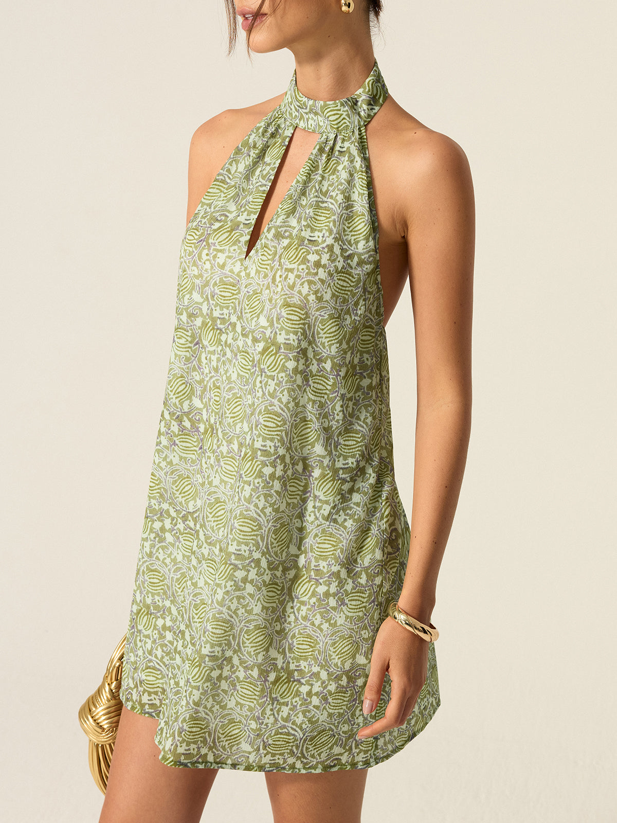 Solarise Halter Neck Cut-Out Printed Mini Dress