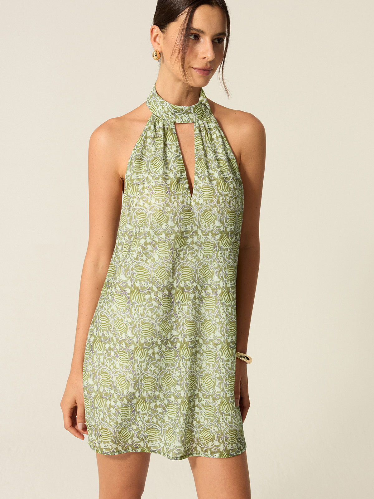 Solarise Halter Neck Cut-Out Printed Mini Dress