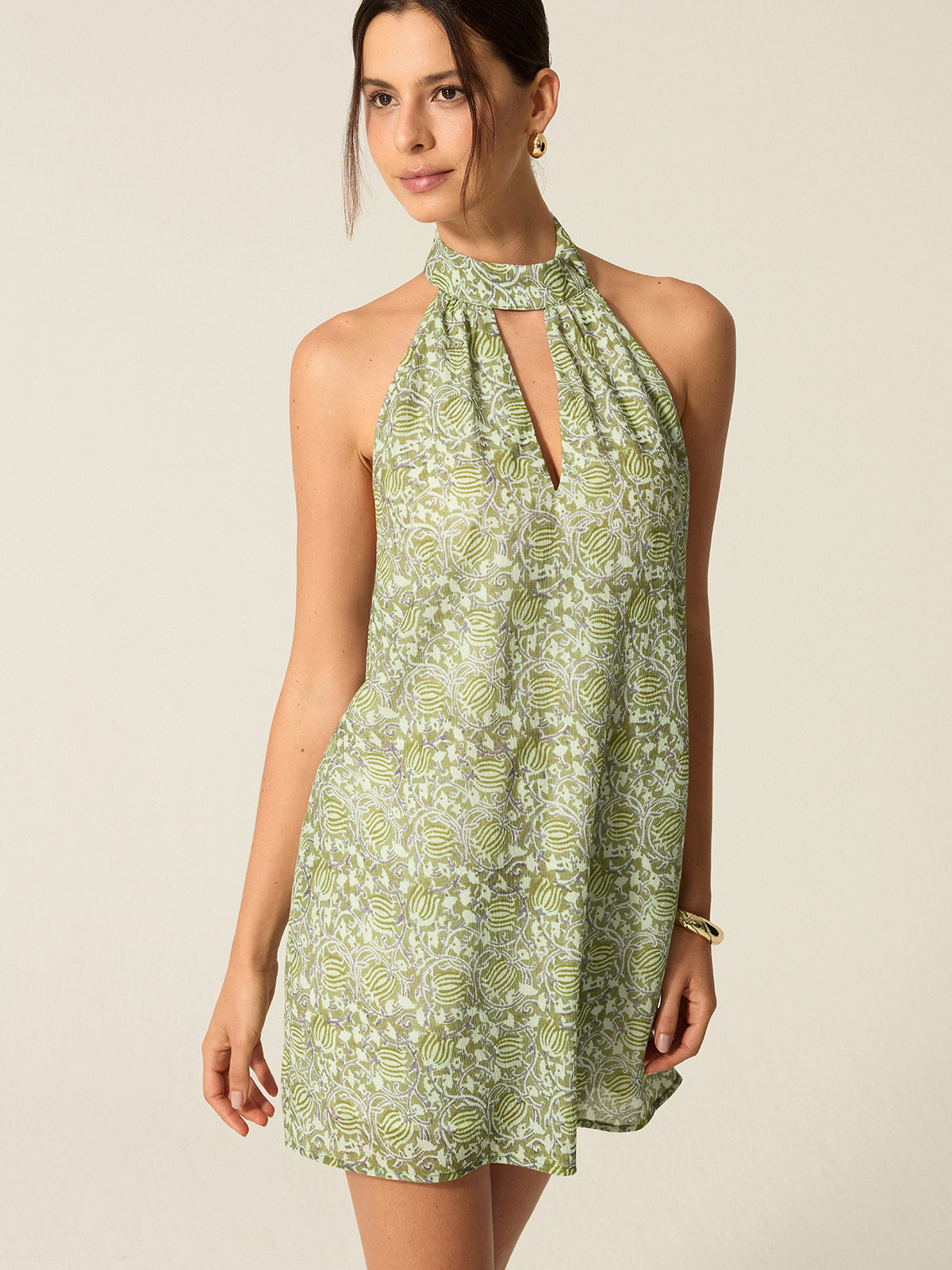 Solarise Halter Neck Cut-Out Printed Mini Dress