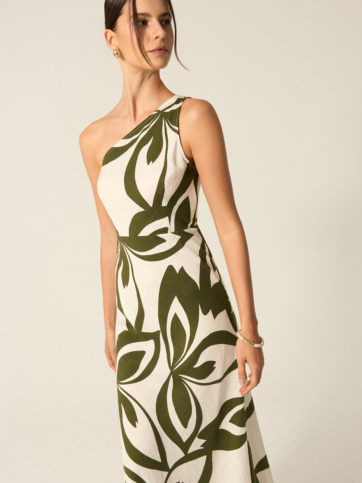 Sylva Midikleid mit One-Shoulder-Ausschnitt und Print