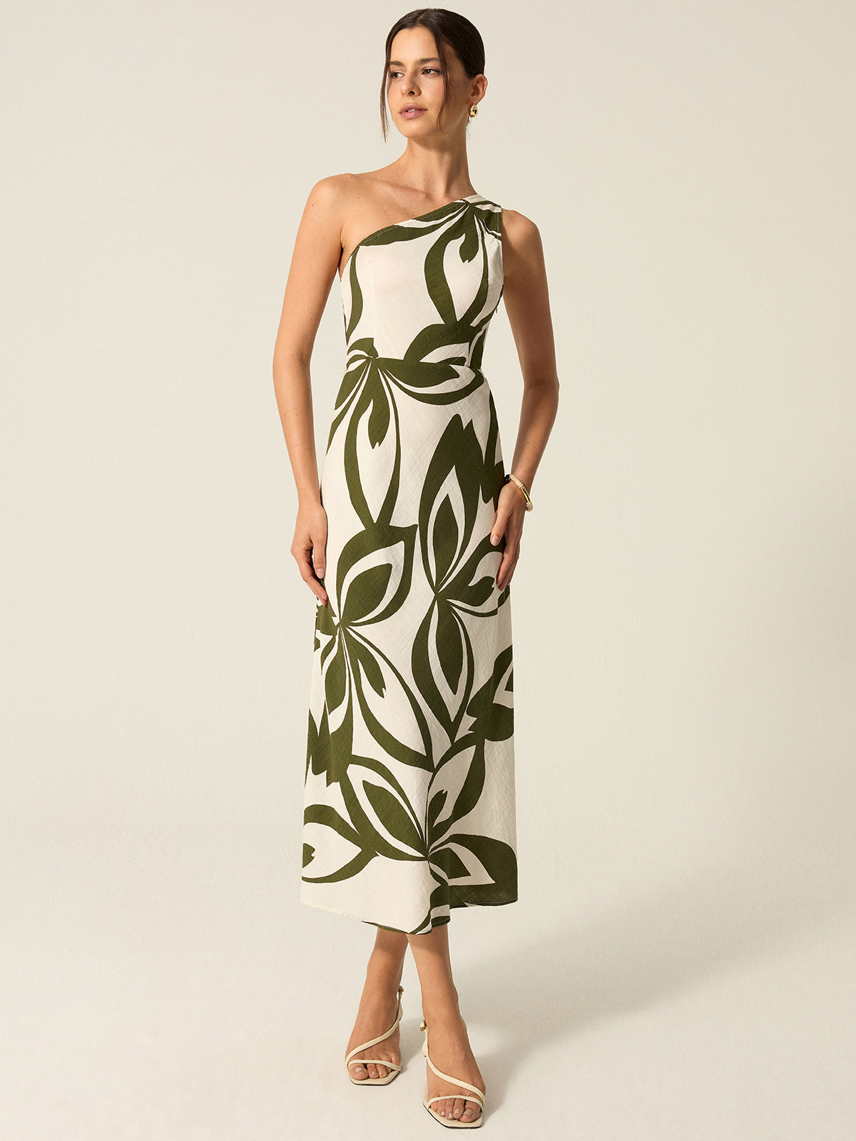 Sylva Midikleid mit One-Shoulder-Ausschnitt und Print