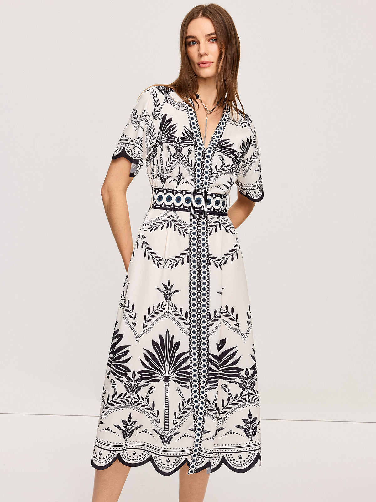 Crystalia Boho Blommig V-ringad Midiklänning