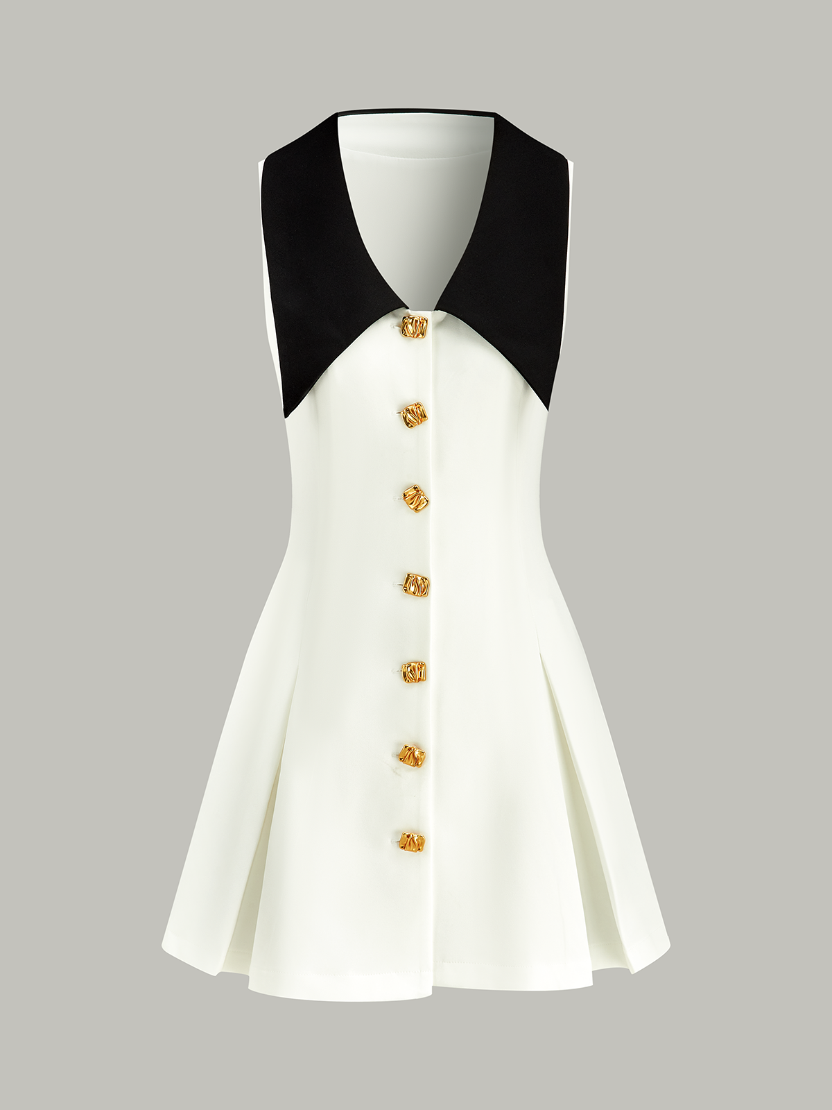 Silkara Golden Button Colorblock Midi Dress