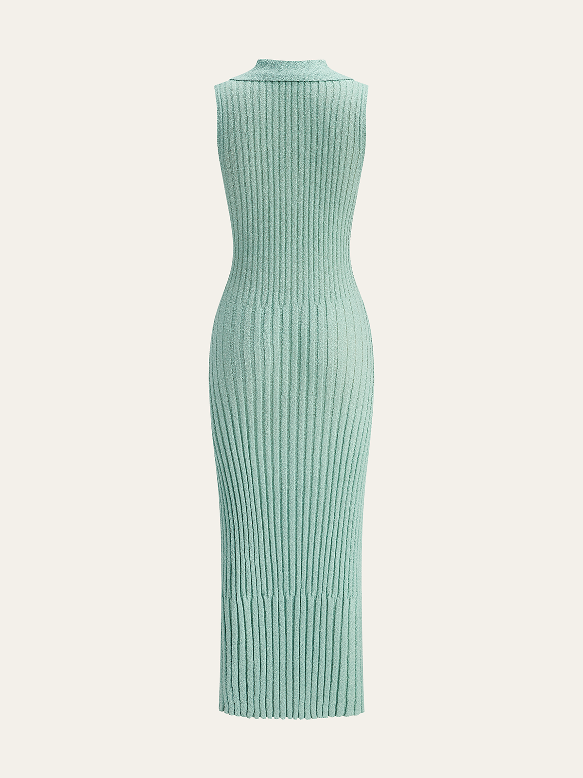 Shimmerix Ribbed Textured Knit Midi Dress with Polo Collar
