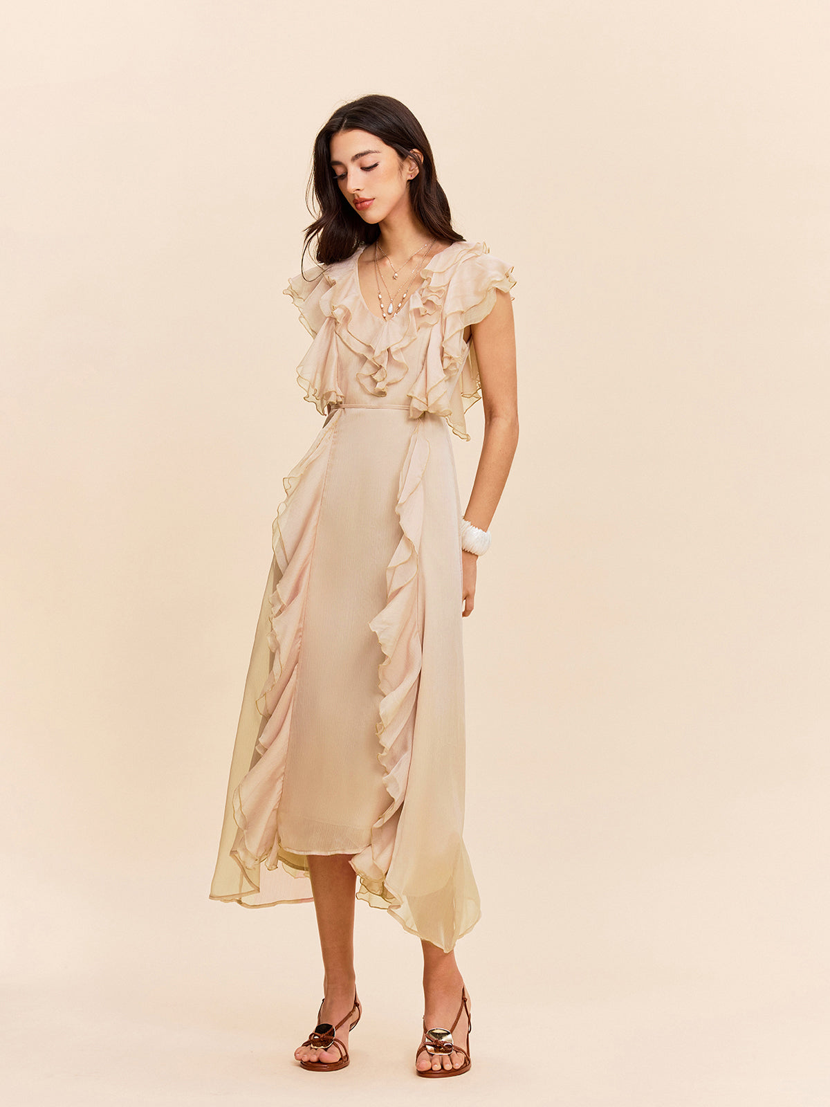Halbtransparentes Reverweave-Kleid mit Rüschendetail