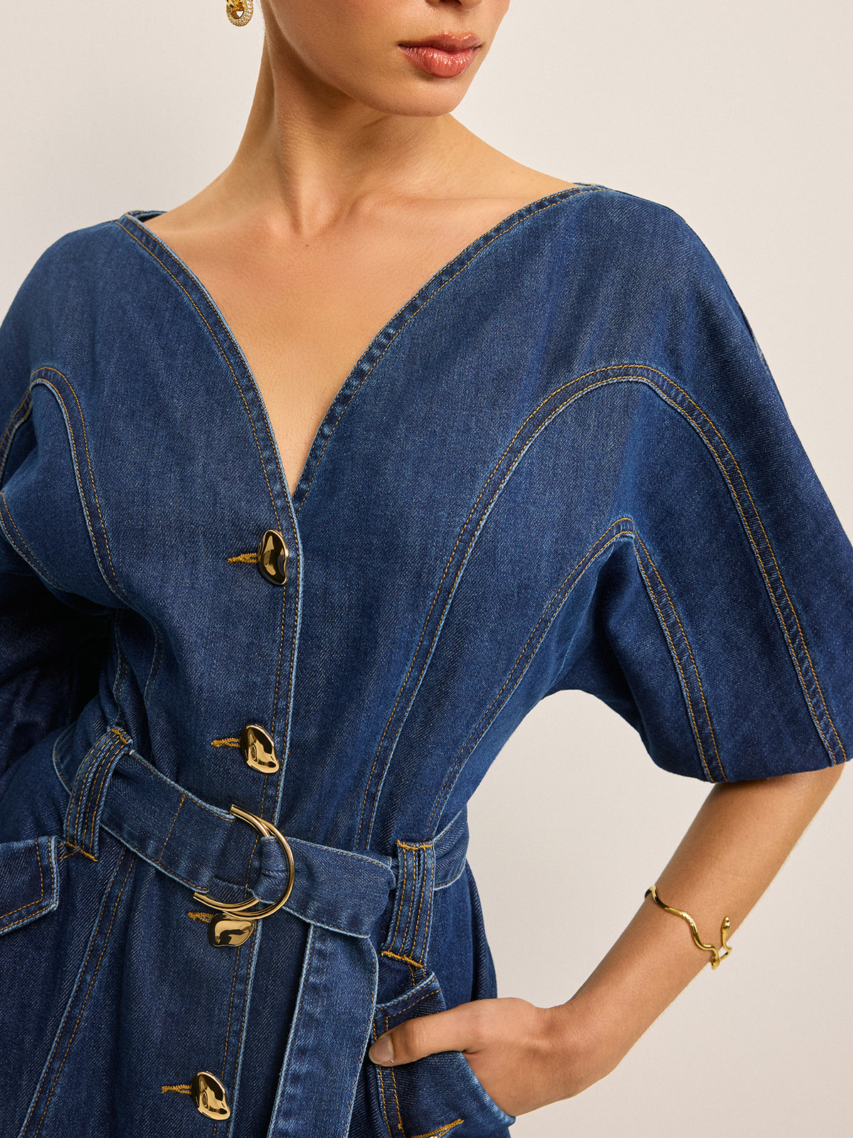Maviel Denimklänning med fickor och skärp