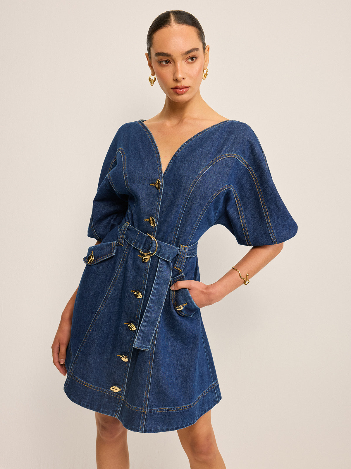 Maviel Denimklänning med fickor och skärp