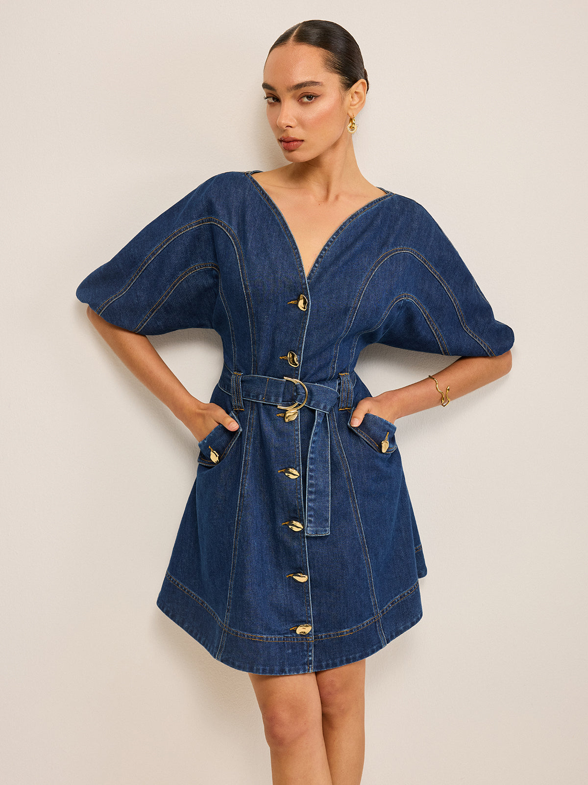 Maviel Denimklänning med fickor och skärp