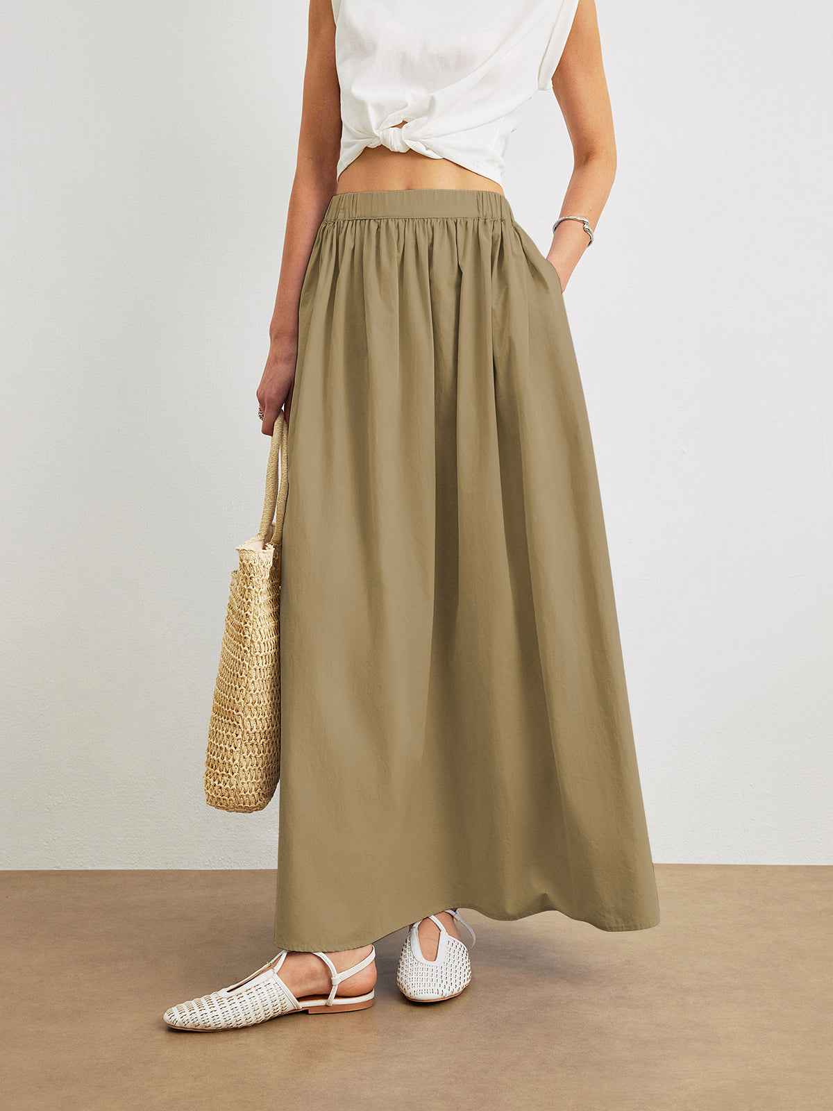 Serane Cotton A-Line Skirt With Pockets