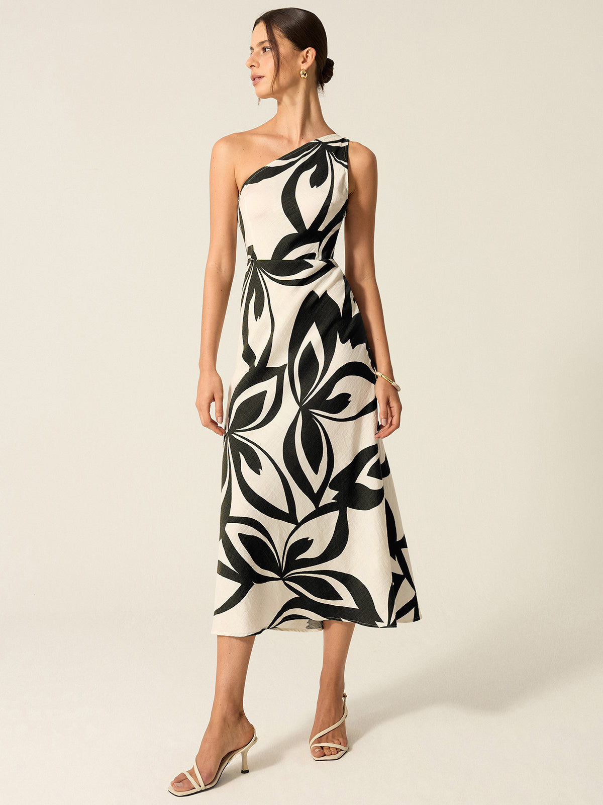 Sylva Midikleid mit One-Shoulder-Ausschnitt und Print