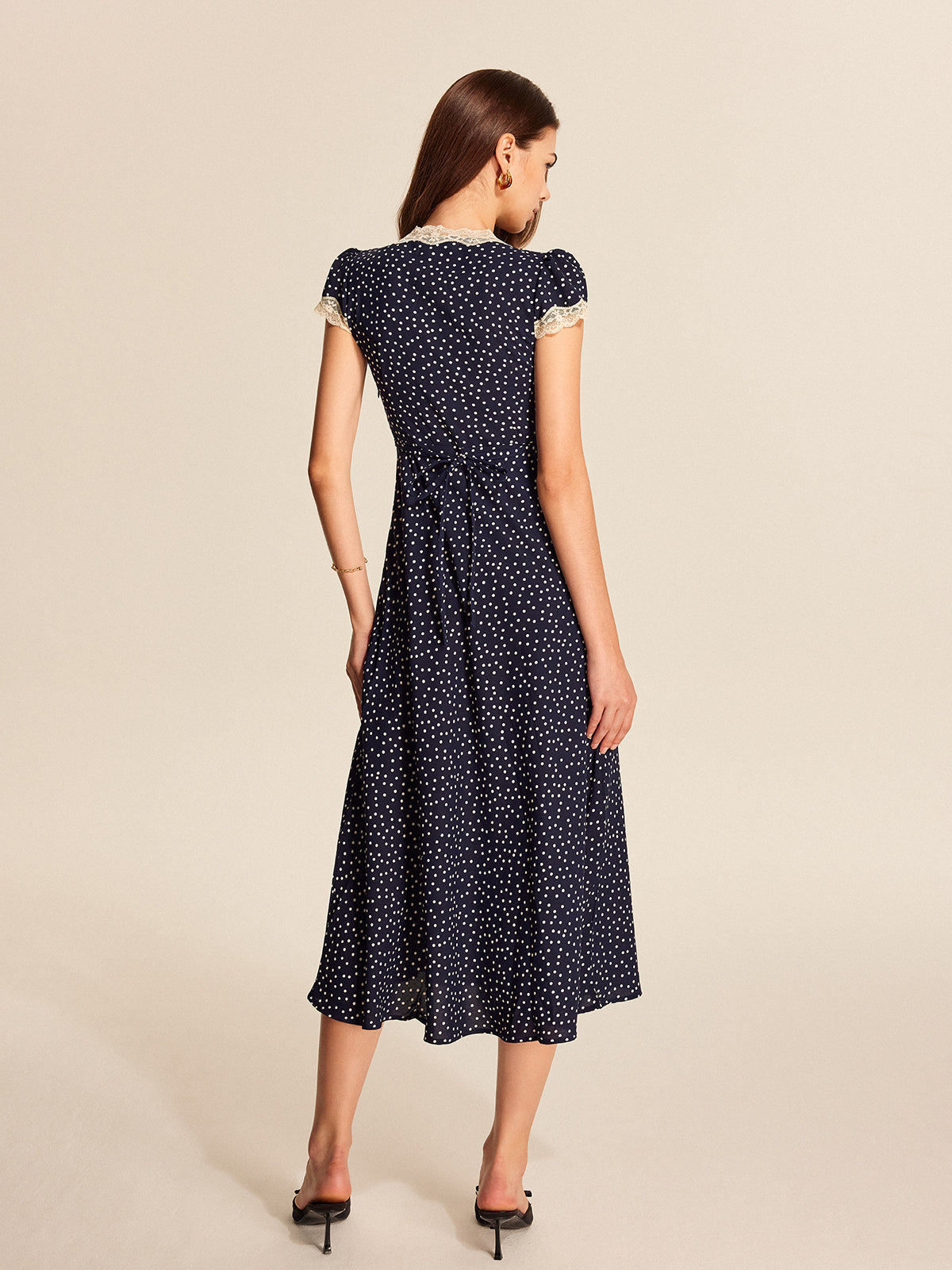Dadine Polka Dot Spets-Trim Klänning