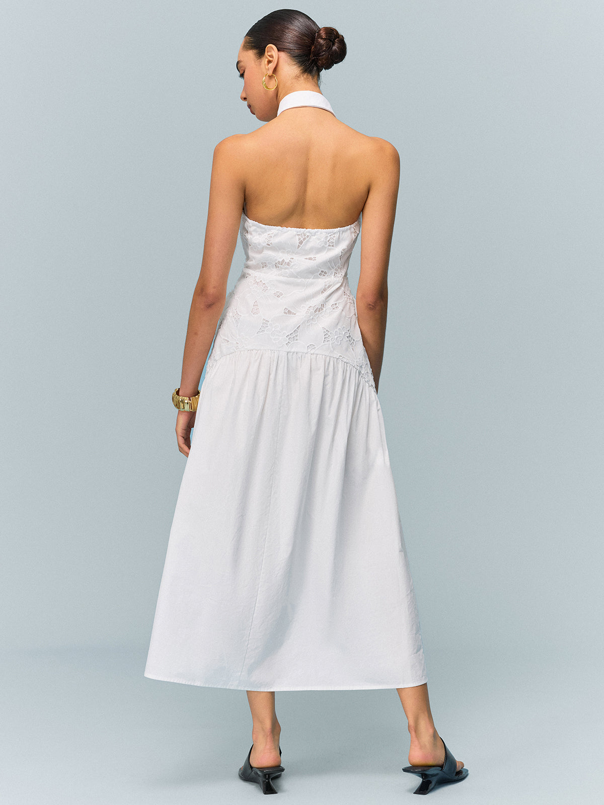 Stardance Pocketed Halter Neck Embroidered Dress with Non-Belted