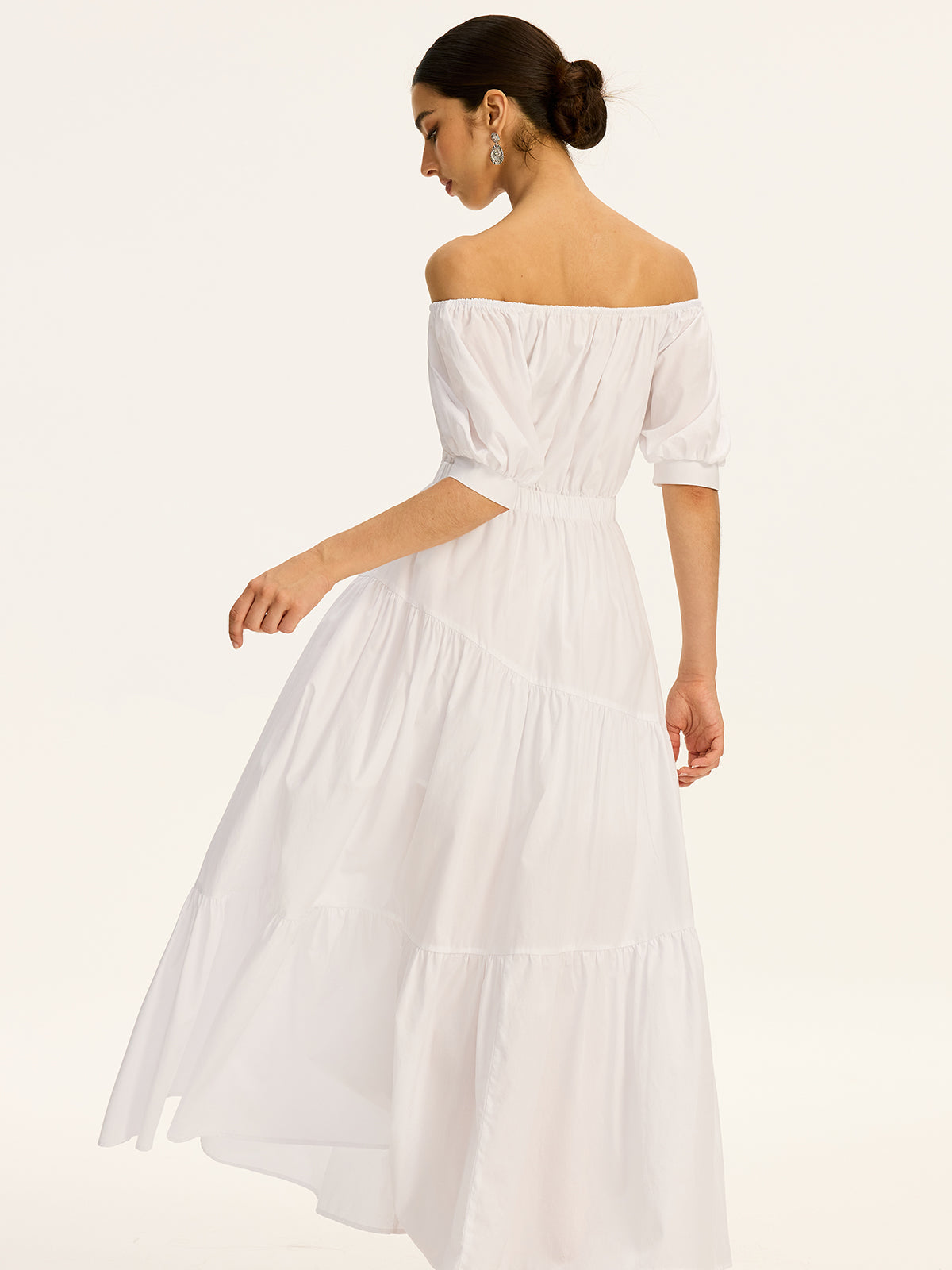 Moonbeam – Schulterfreies, kurzärmliges Maxikleid aus Baumwolle