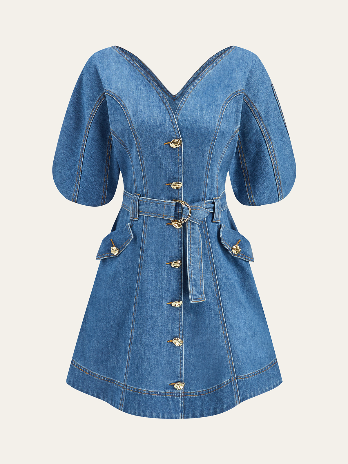 Maviel Denimklänning med fickor och skärp