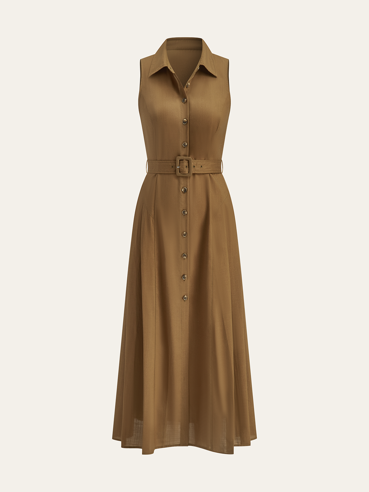 Reverie – Ärmelloses Maxikleid mit Gürtel und Knöpfen