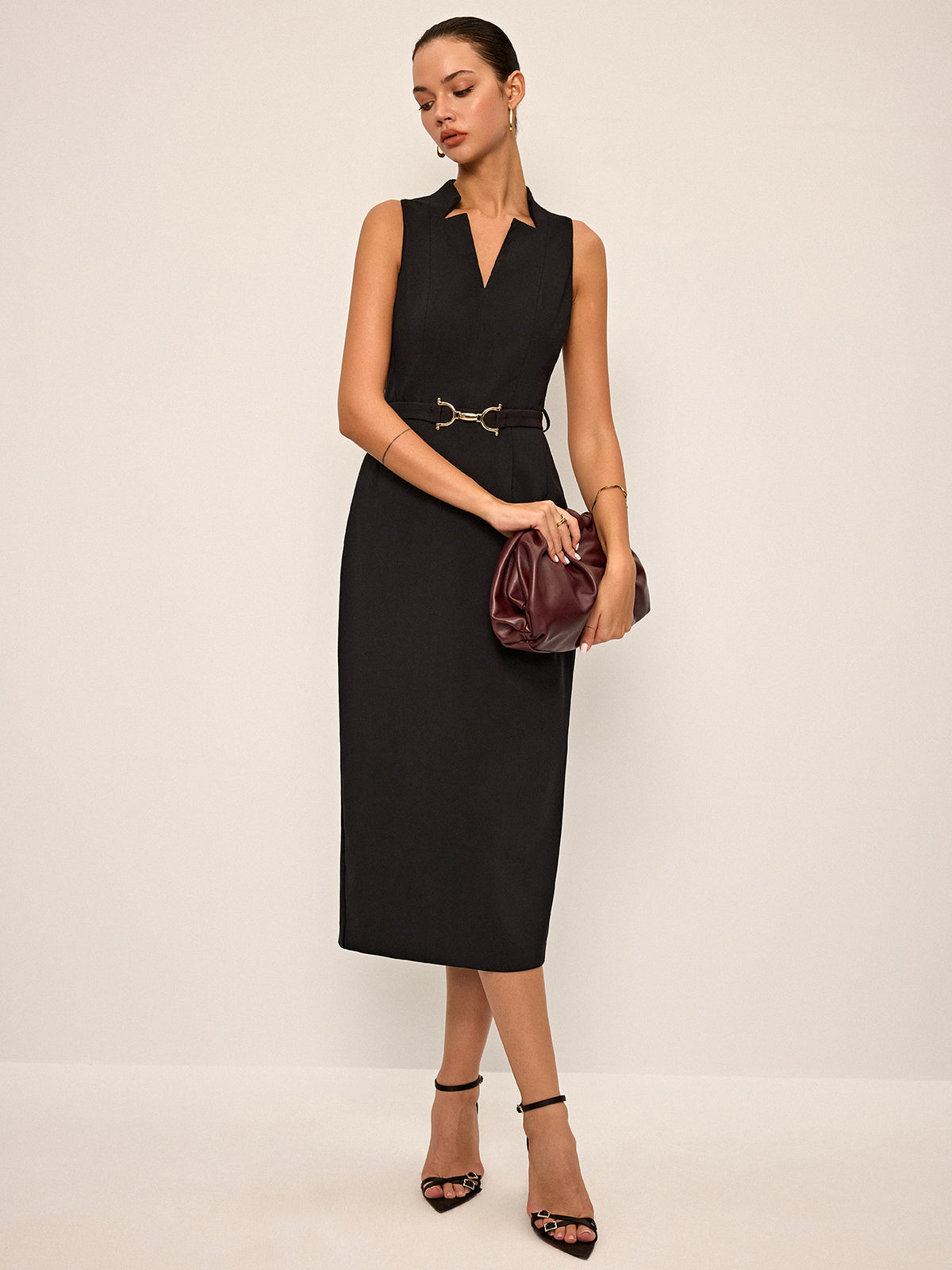 Laveth Sleeveless V-Neck Belted Midi Dress