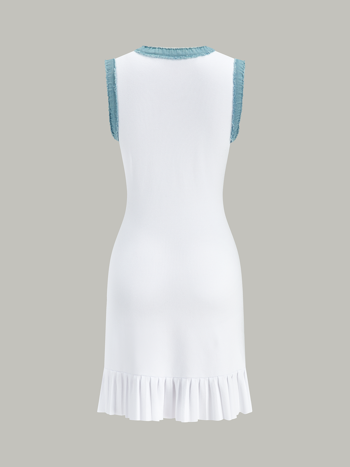 Luxette Denim Trim Button-Front Ruffle Hem Midi Dress