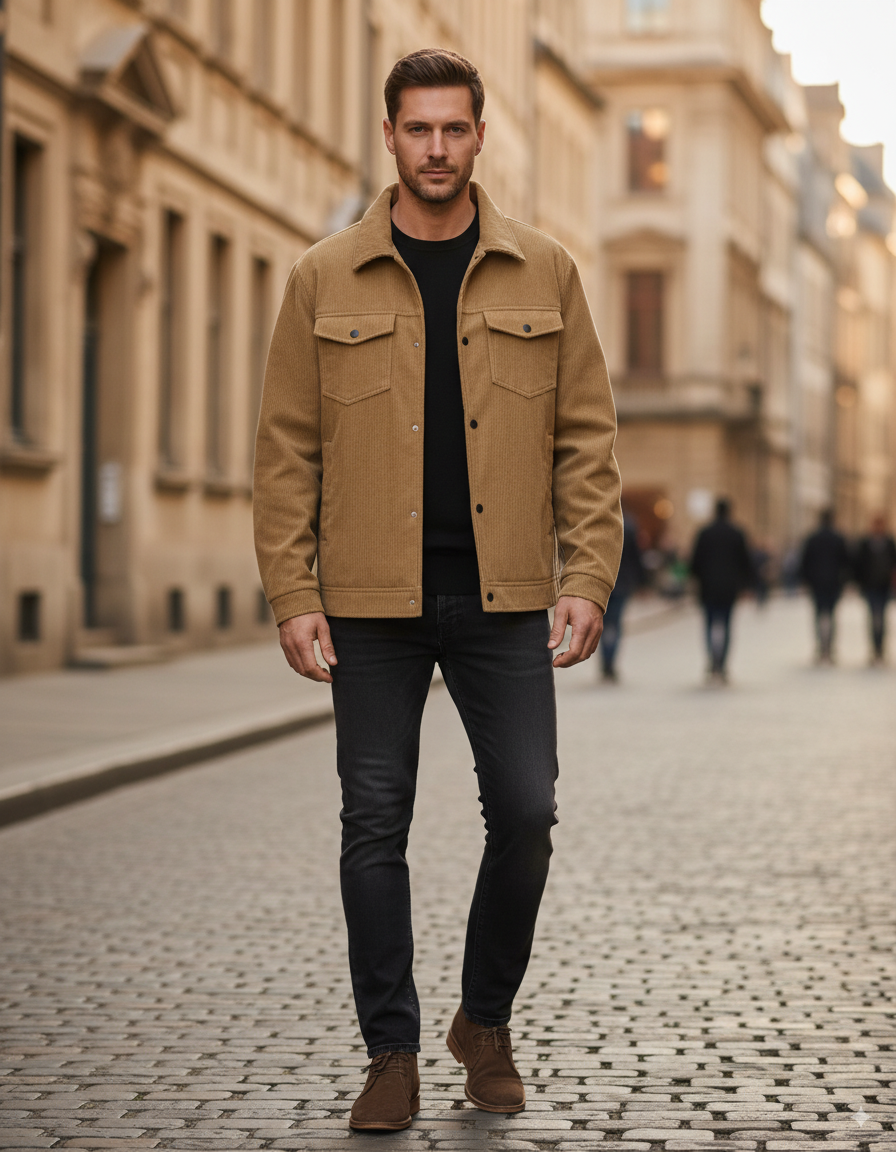 Men’s Corduroy Jacket – Casual Autumn Coat with Multiple Pockets