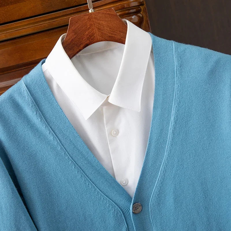 Men’s V-Neck Cardigan – Classic Solid Color Business Casual Sweater
