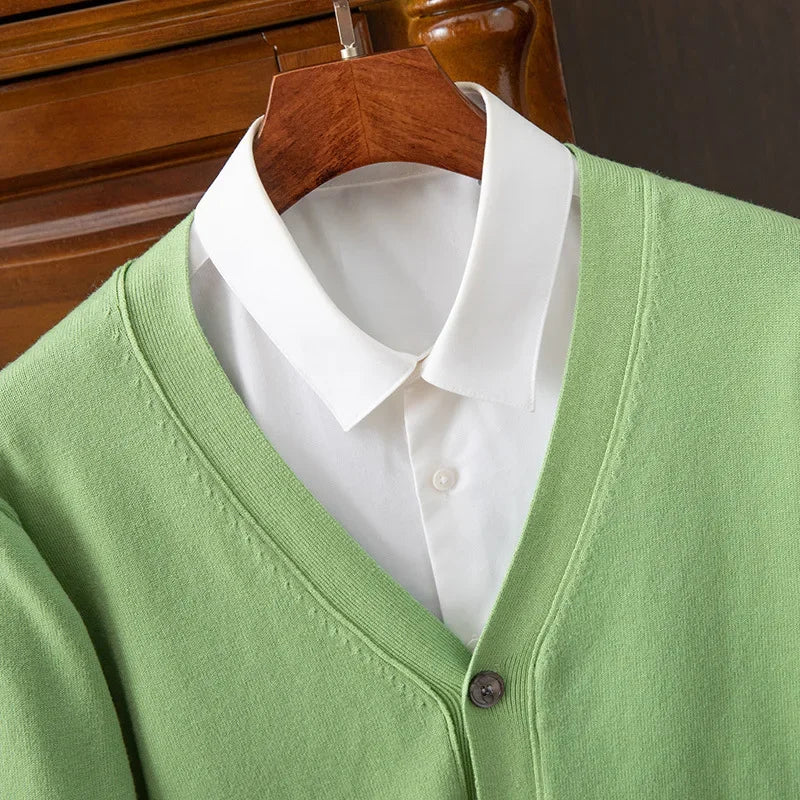 Men’s V-Neck Cardigan – Classic Solid Color Business Casual Sweater