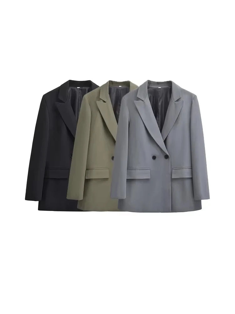 Women's Solid Double-Breasted Blazer
